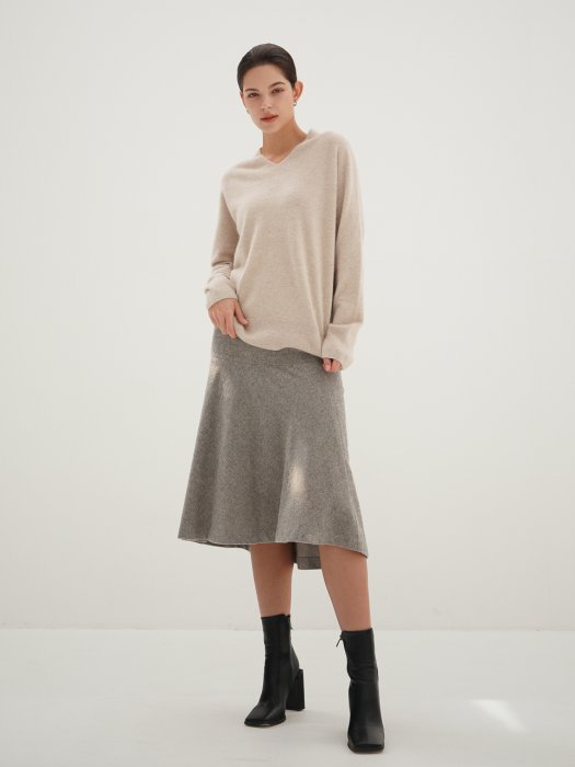 Herringbone Flared Skirt_Grey