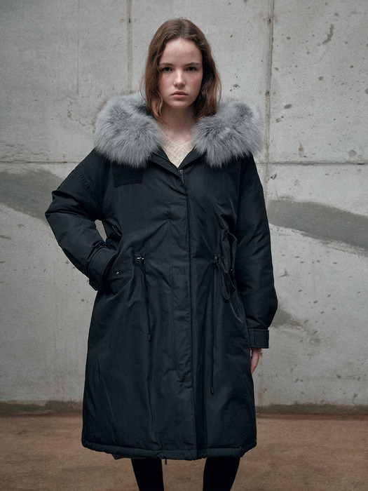 FOX FUR HOODED GOOSE DOWN LONG JUMPER [BLACK - SILVER FUR][BLACK - MIDNIGHT FUR]