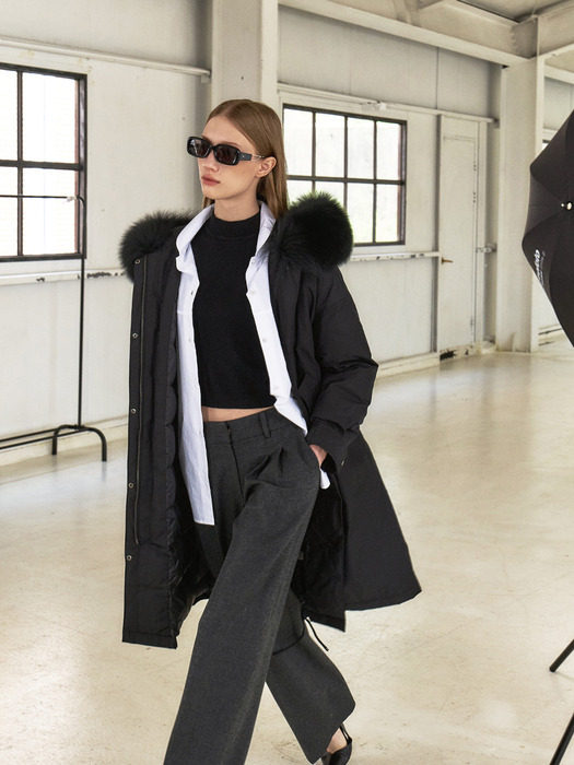 FOX FUR HOODED GOOSE DOWN LONG JUMPER [BLACK - SILVER FUR][BLACK - MIDNIGHT FUR]