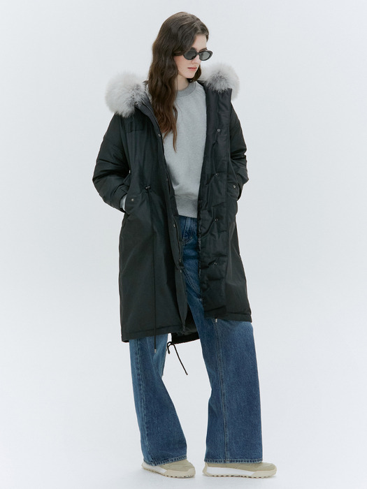 FOX FUR HOODED GOOSE DOWN LONG JUMPER [3COLOR]