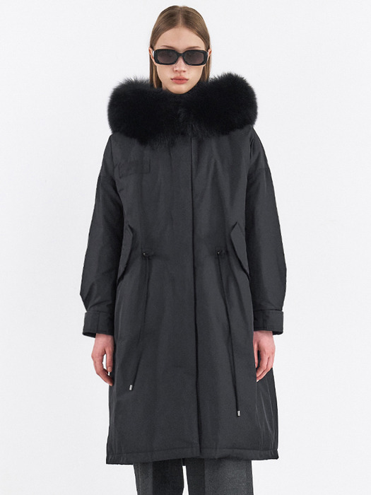 FOX FUR HOODED GOOSE DOWN LONG JUMPER [BLACK - SILVER FUR][BLACK - MIDNIGHT FUR]