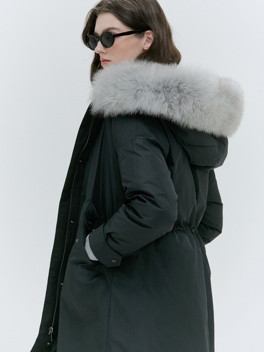 FOX FUR HOODED GOOSE DOWN LONG JUMPER [3COLOR]