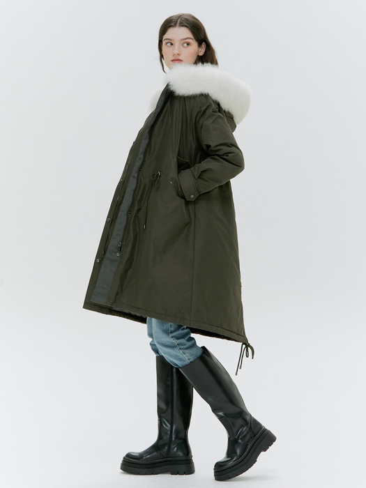 FOX FUR HOODED GOOSE DOWN LONG JUMPER [3COLOR]