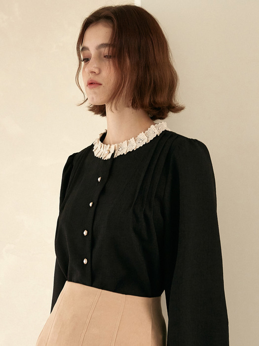 j849 lace neck wrinkle blouse (black)