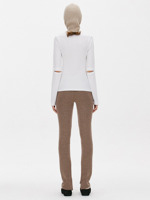 SIDE ZIP KNIT PANTS, BEIGE