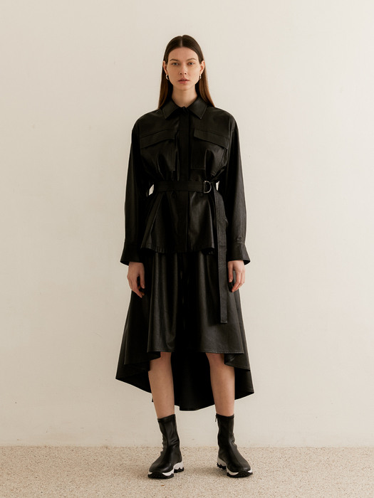 OVERSIZE ARTIFICIAL LEATHER SHIRT - BLACK