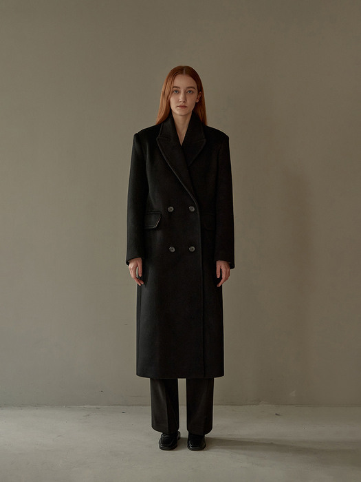 Wool double long coat (black)