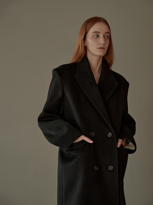 Wool double long coat (black)