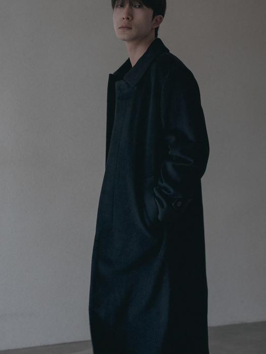  cashmere balmacan black long coat (single-layer fabric)
