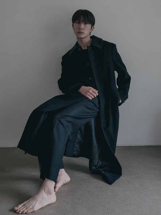  cashmere balmacan black long coat (single-layer fabric)