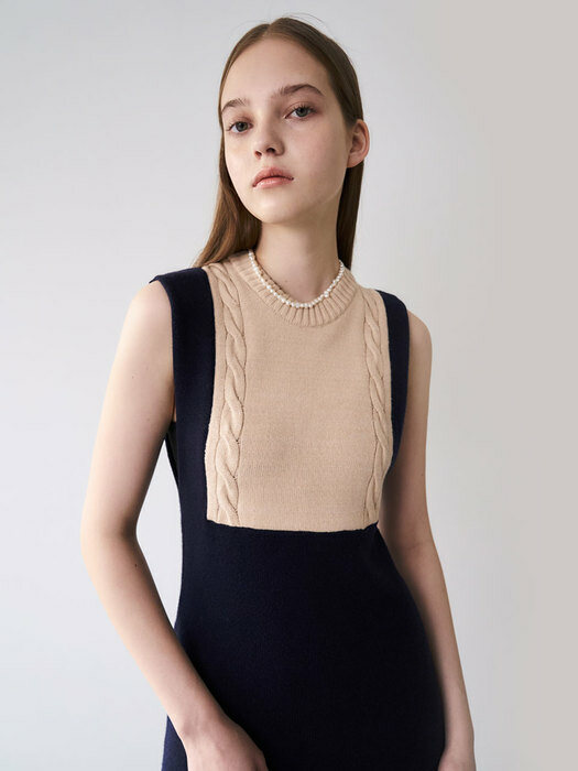 22 Spring_ Navy Color Mix Knit Dress