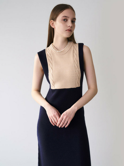 22 Spring_ Navy Color Mix Knit Dress