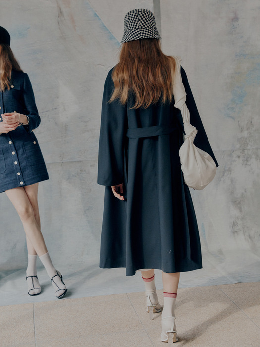 [WOOL 100%] RIVE Oversized Wool Trench Coat_Royal Navy