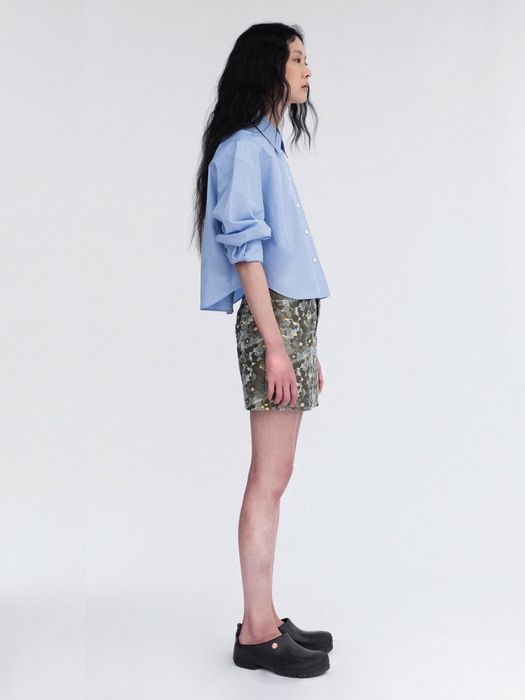 Cotton Cropped Shirt / Blue