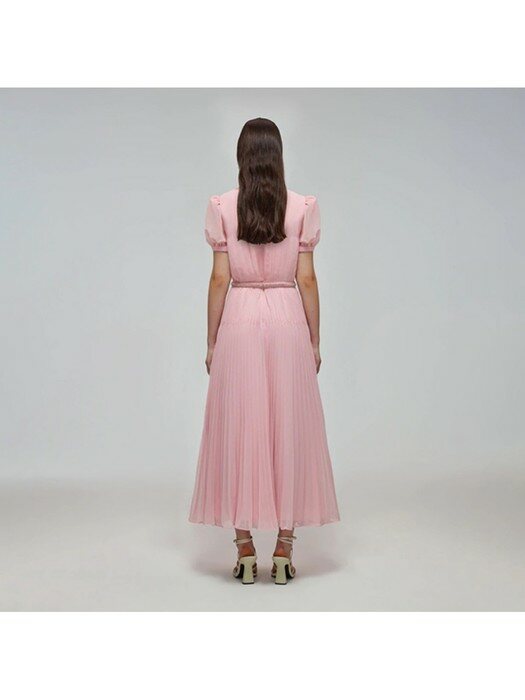 핑크 마크라메 레이스 쉬폰 미디 드레스 (SS22-072)