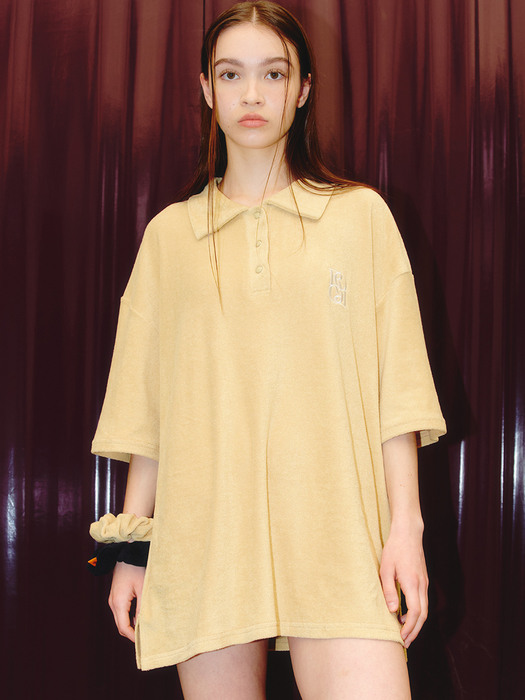 Terry Button Collar T-shirt [CREAM YELLOW]