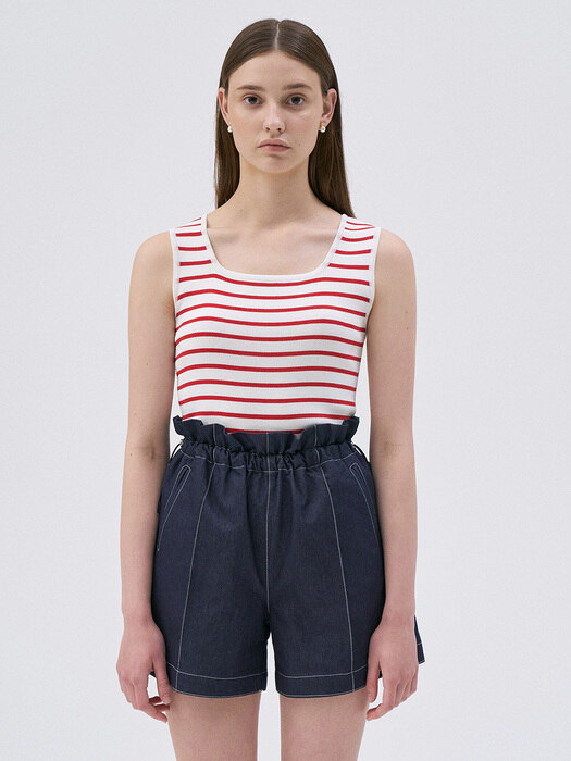 [단독]Stripe Two-way Sleeveless Knit Top-Red
