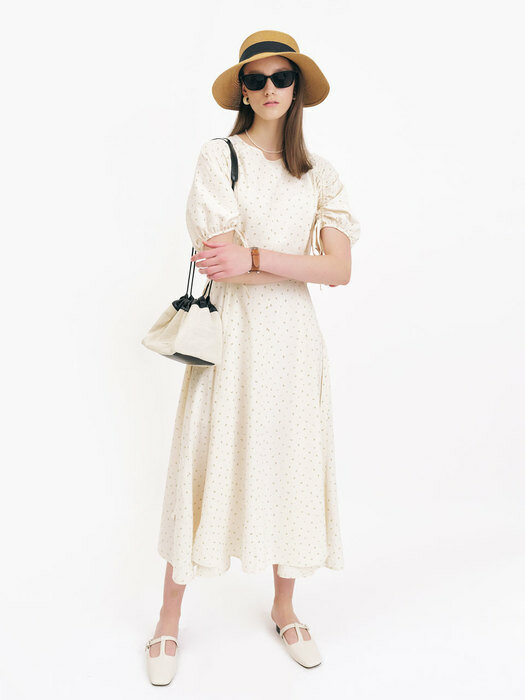 22 Summer_ Cream Flower String Midi Dress