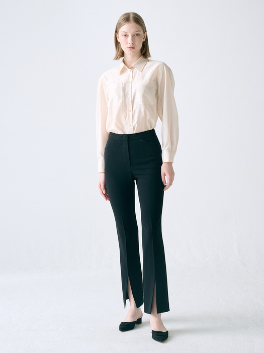 [Drama Signature] Front-Slit Slim Trousers