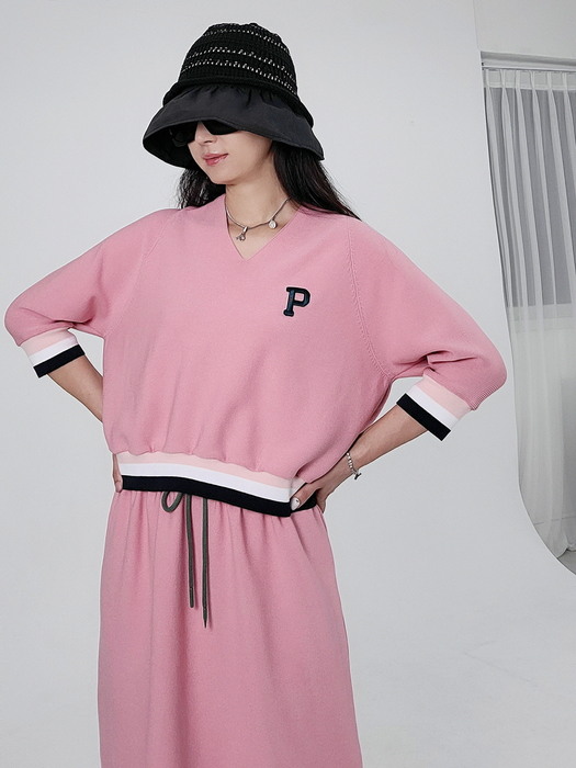 니트 스포티 핑크 셋업(탑+스커트) Knit sporty pink set-up
