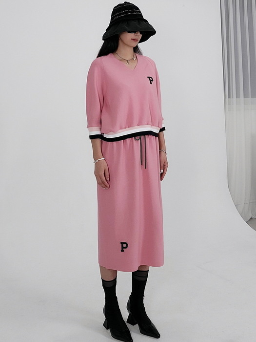 니트 스포티 핑크 셋업(탑+스커트) Knit sporty pink set-up