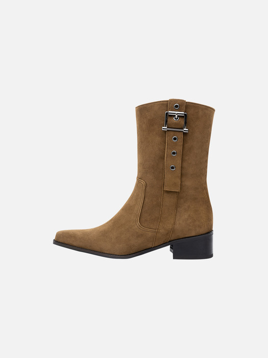 Belted middle boots - walnut