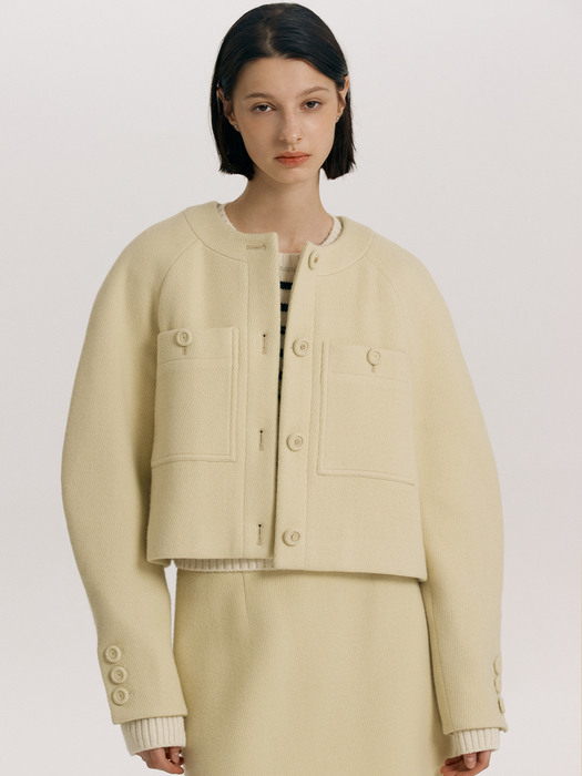 [N]HAMPTON Volume Sleeve Cropped Quilted Coat (Thulian Pink/Lemon/Navy)