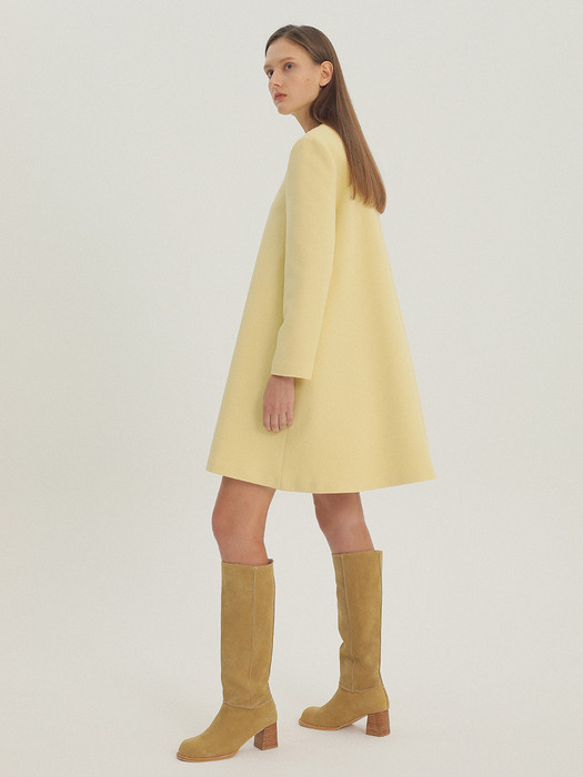 Flared Line Wool Dress Yellow Beige