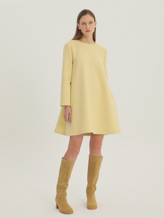 Flared Line Wool Dress Yellow Beige