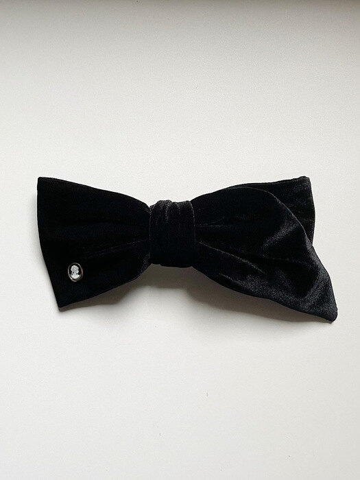 Vintage Velvet Big Ribbon Barrette [Black]