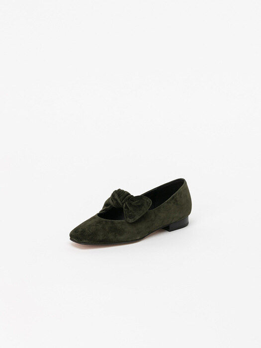 Berceuse Ribbon Maryjane Flat shoes in Deep Khaki Suede
