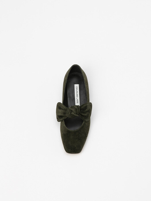 Berceuse Ribbon Maryjane Flat shoes in Deep Khaki Suede