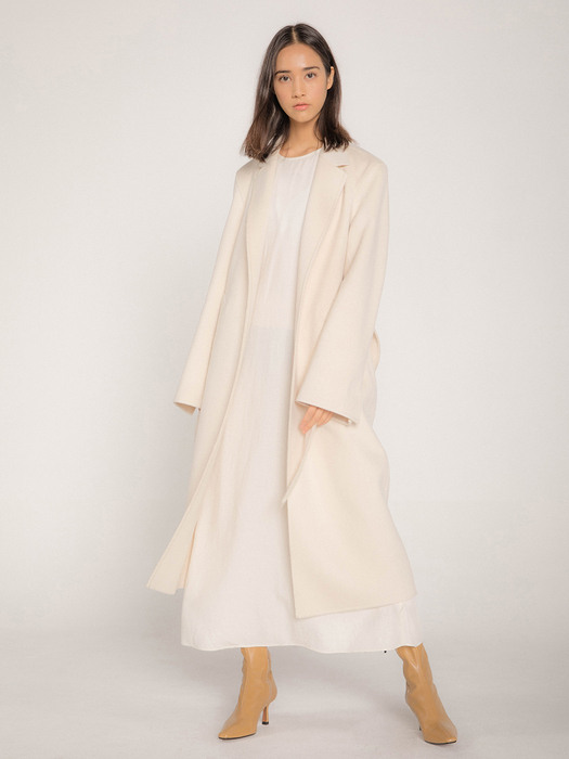 Handmade Cashmere Sand Long Coat(Ivory)