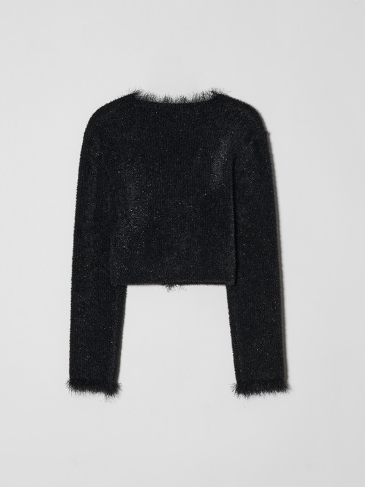 FUR TRIMMING GLITTER CARDIGAN (black)