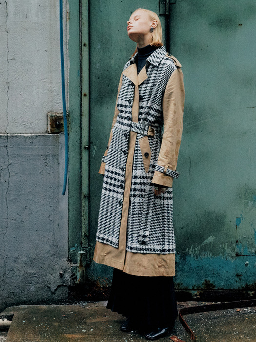 [리퍼브][Fabric  From Italy]  BERNARD Side Belt Trench Coat_Gingham Check