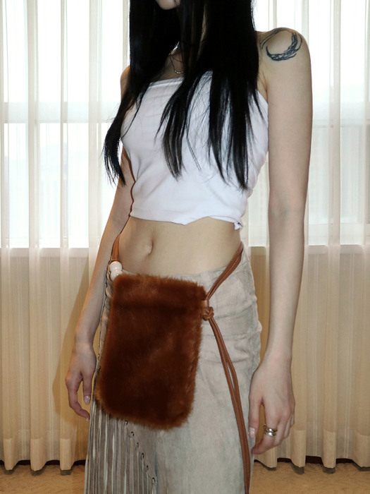 Fur Mini Cross Bag [Brown]