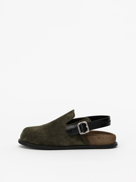 Supi Footbed Slingback Slides in Deep Khaki Suede