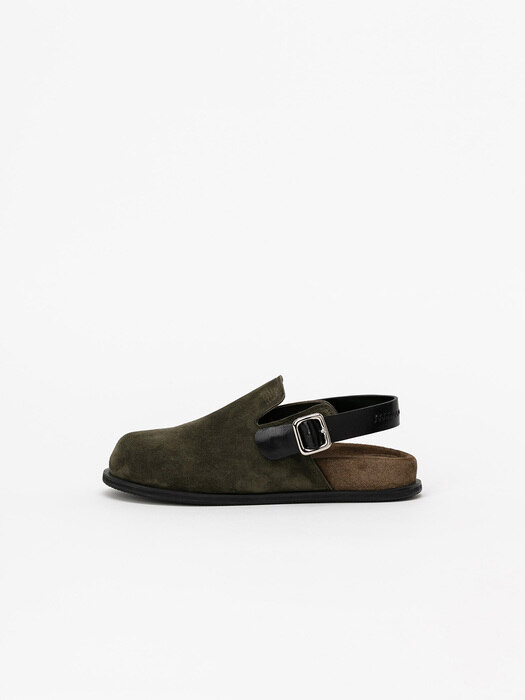 Supi Footbed Slingback Slides in Deep Khaki Suede