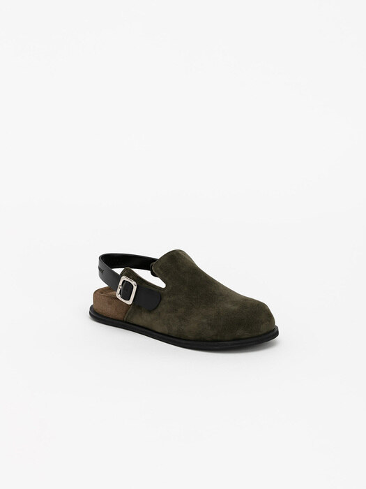 Supi Footbed Slingback Slides in Deep Khaki Suede