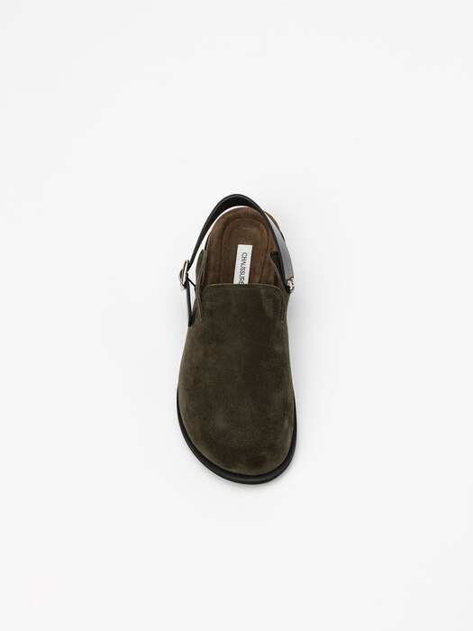 Supi Footbed Slingback Slides in Deep Khaki Suede