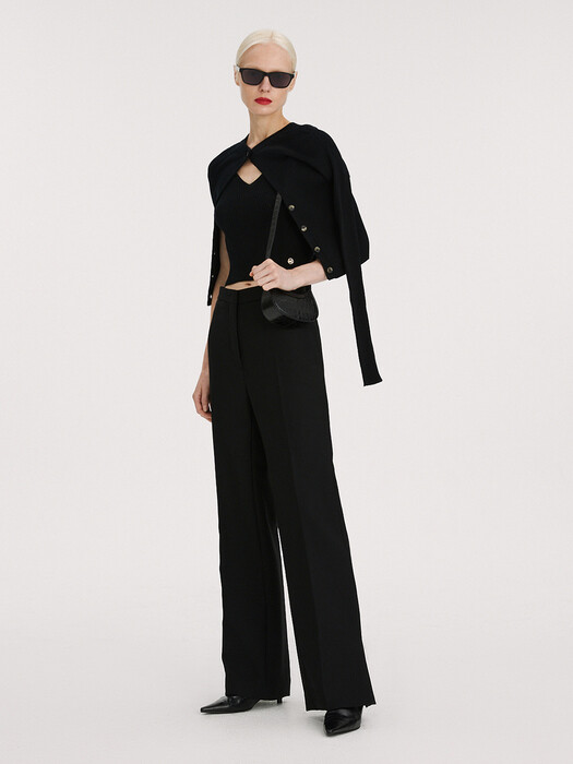 60S FLARE SLIT DETAIL WOOL PANTS (BLACK)