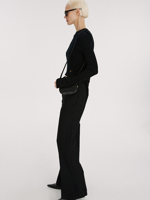 60S FLARE SLIT DETAIL WOOL PANTS (BLACK)