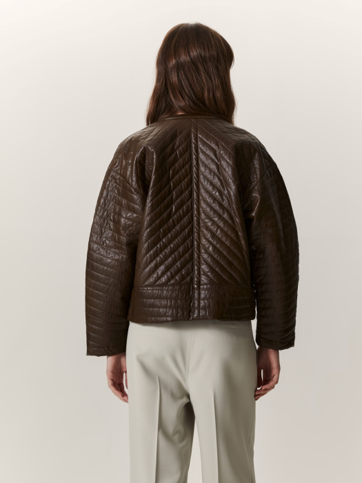 QUILTING LEATHER JUMPER [BROWN]