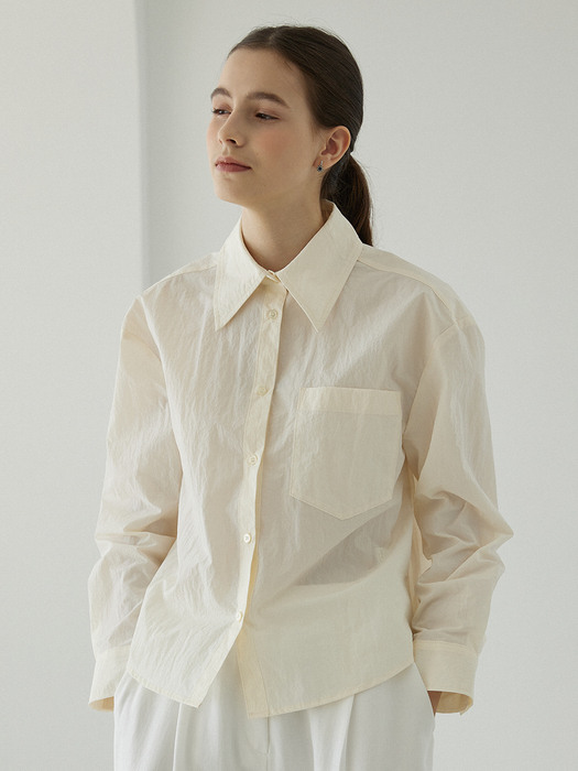 Nylon Long Sleeve Crop Shirts [IVROY]