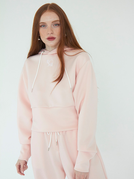 Daily comfort cropped hoodie (Cream pink)