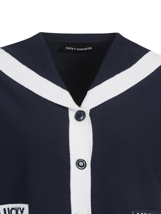 Sailor Collar Color Block Short-Sleeved Cardigan_LFWCM23400NYD