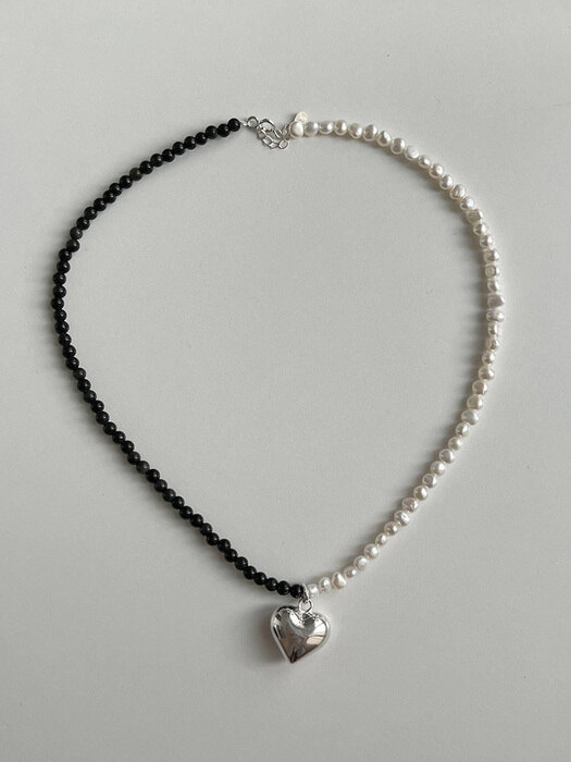 [925silver] Black&white pearl necklace