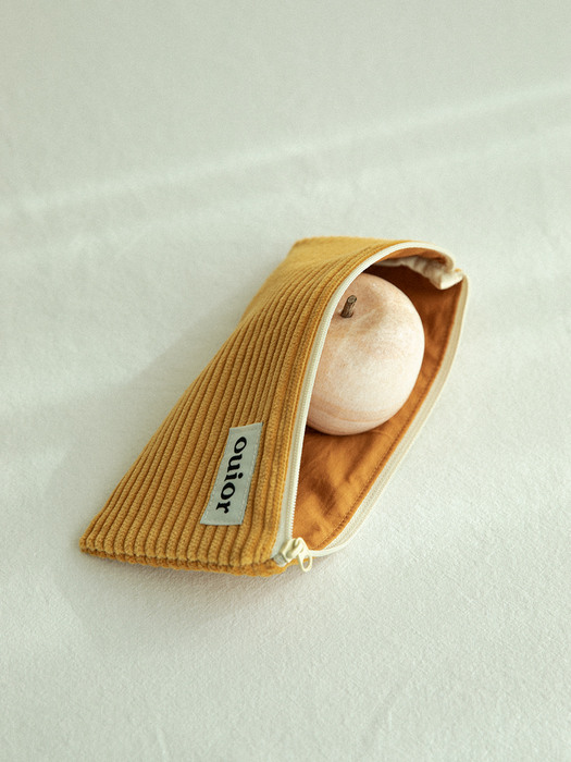 ouior flat pencil case - corduroy tangerine yellow (topside zipper)