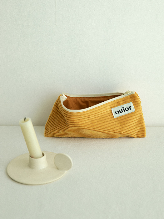 ouior flat pencil case - corduroy tangerine yellow (topside zipper)