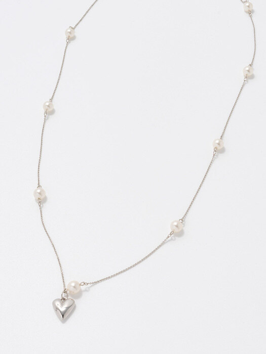 [단독]Space pearl heart long necklace